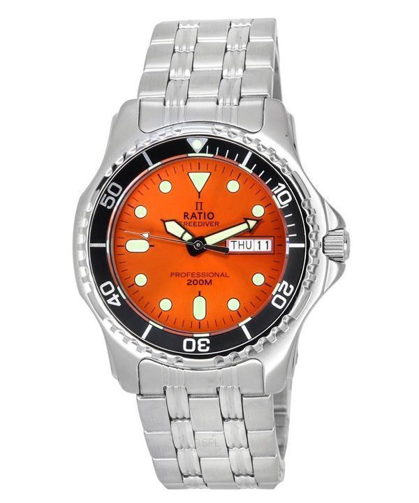 Ratio FreeDiver Professional Sapphire Sunray Orange Dial Quartz 36JL140-ORG 200M Men's Watch image 1