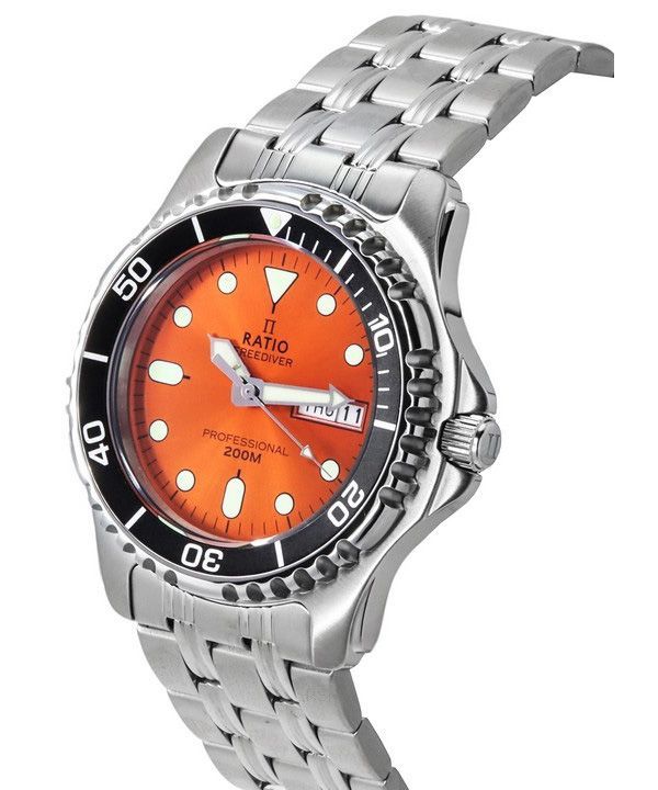 Ratio FreeDiver Professional Sapphire Sunray Orange Dial Quartz 36JL140-ORG 200M Men's Watch image 4