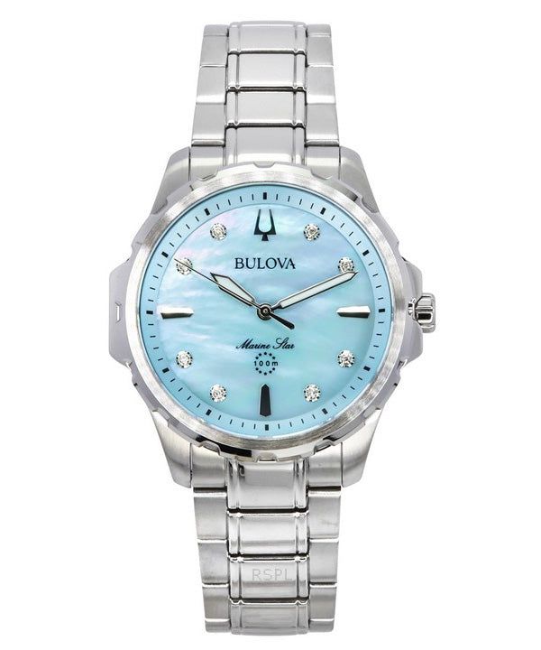 Bulova Marine Star Diamond Accents Stainless Steel Blue Mother Of Pearl Dial Quartz 96P248 100 Women's Watch image 1