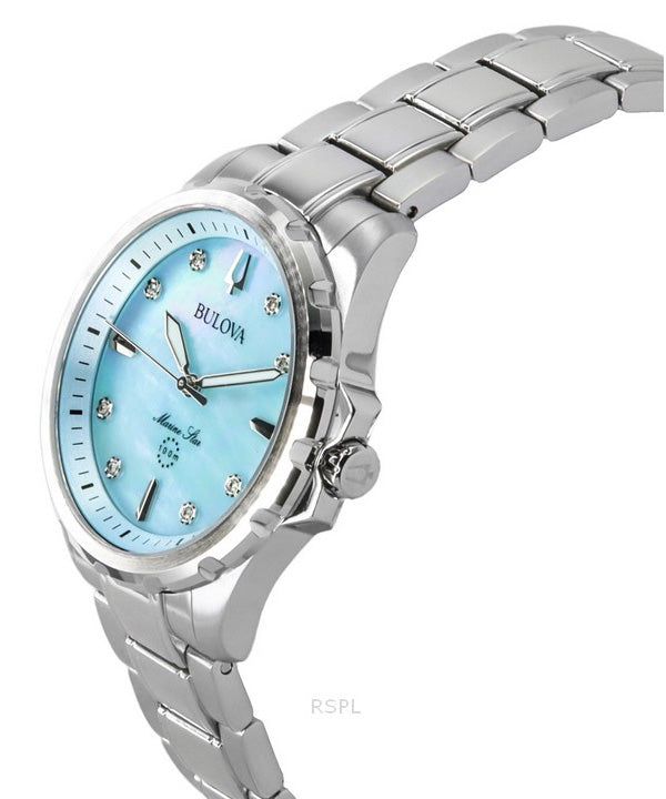 Bulova Marine Star Diamond Accents Stainless Steel Blue Mother Of Pearl Dial Quartz 96P248 100 Women's Watch image 4