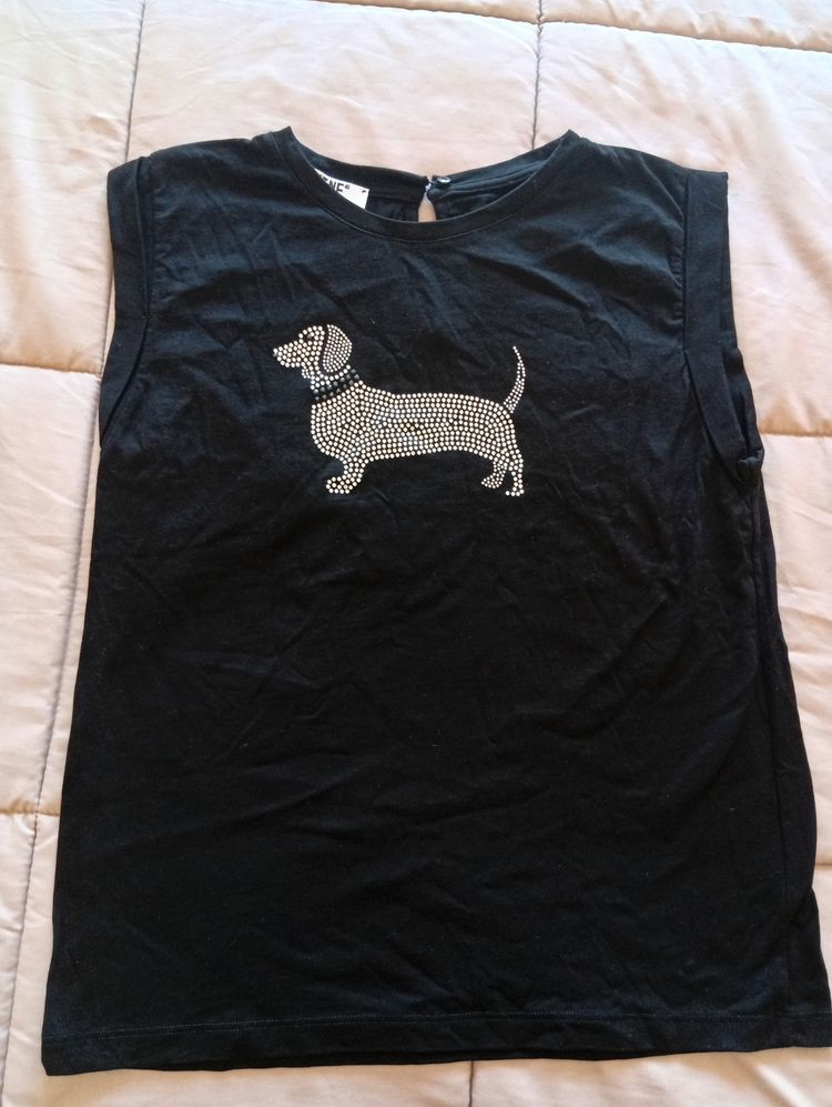Other Black Sleeveless Top With Rhinestone Dog Design product image