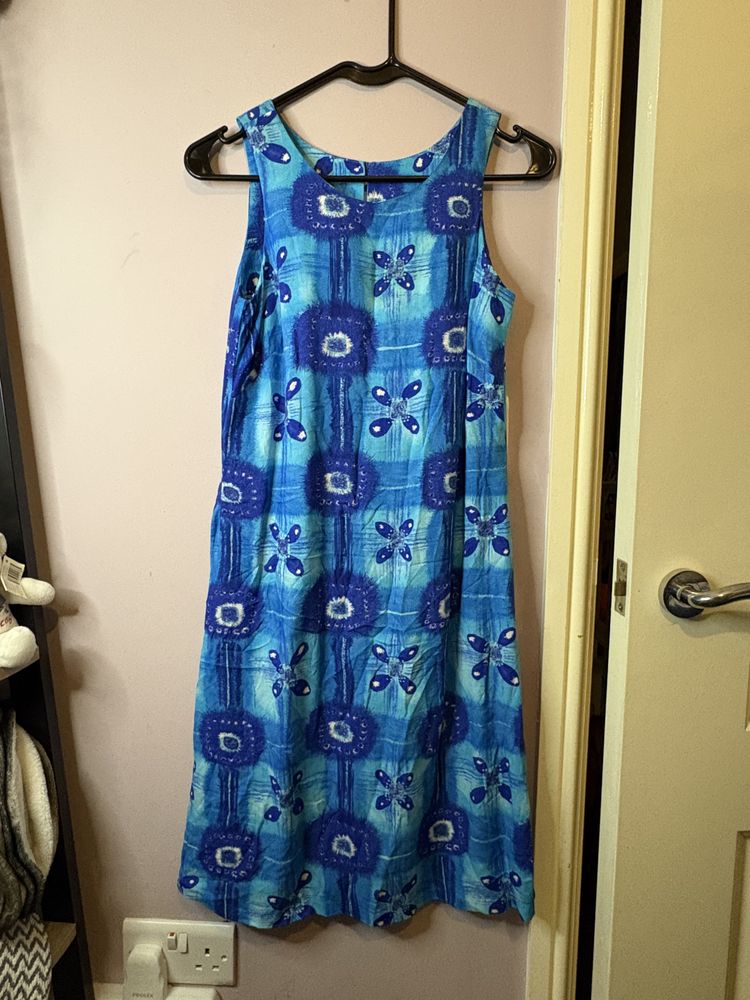 Blue Patterned Sleeveless Dress