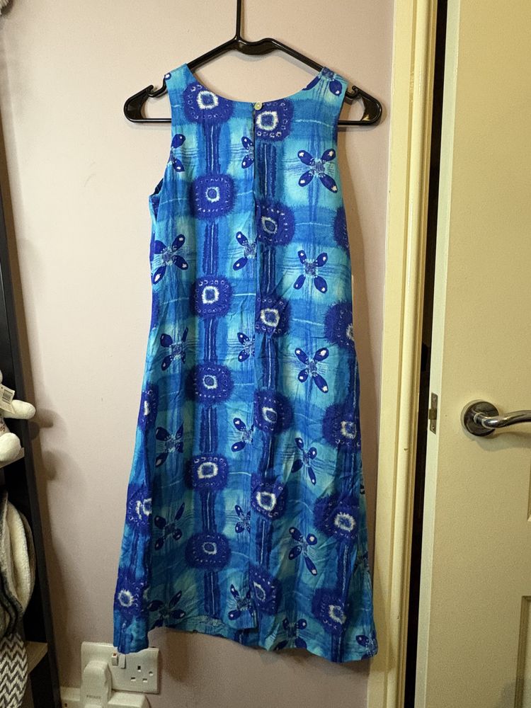 Blue Patterned Sleeveless Dress 2