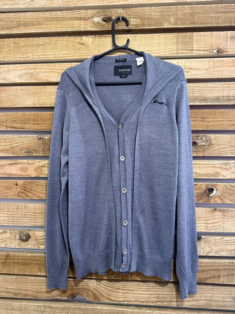 Vintage Y2K Energie button up knit Hoodie cardigan/ jumper. Grey. Size Large.