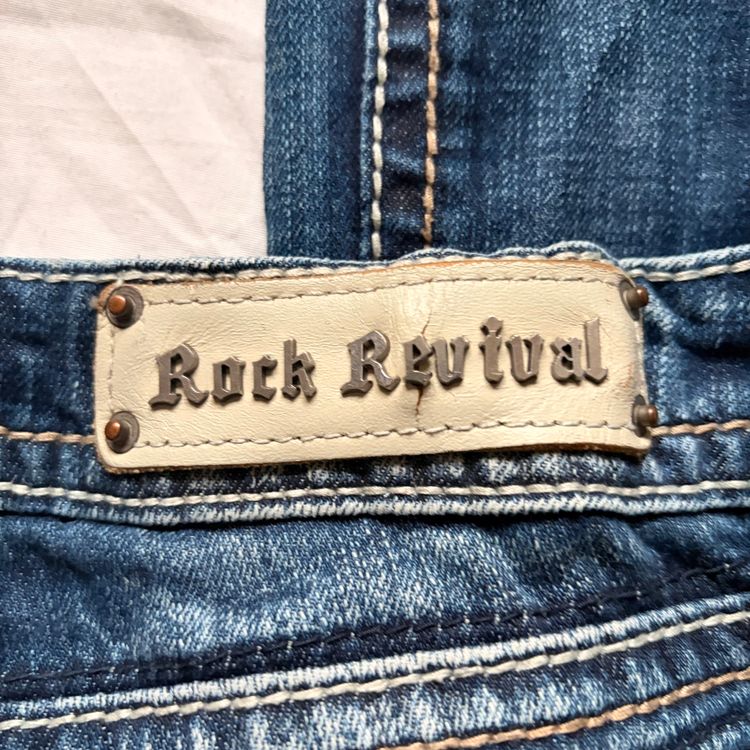 2000s Heavy Embellished Rock Revival Low Rise Dark Denim Bootcut Jeans imagen 4