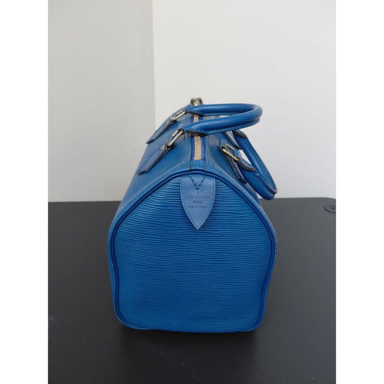 Louis Vuitton Speedy 25 handbag in Blue Epi leather imagen 4