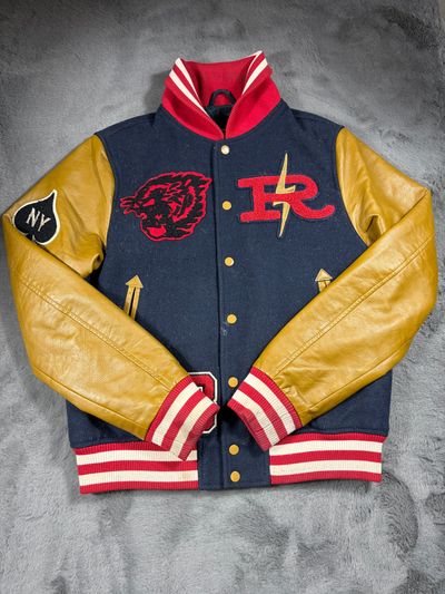 Superdry Navy And Yellow Varsity Jacket tg M