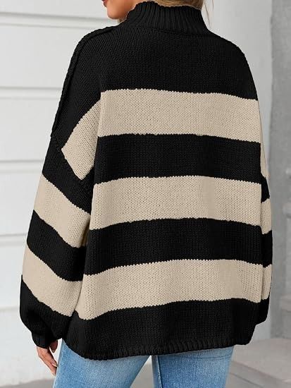 Black And Beige Striped Knit Sweater image 3