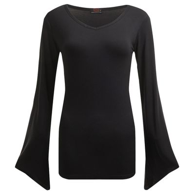 Spiral - V Neck Goth Sleeve Top Black