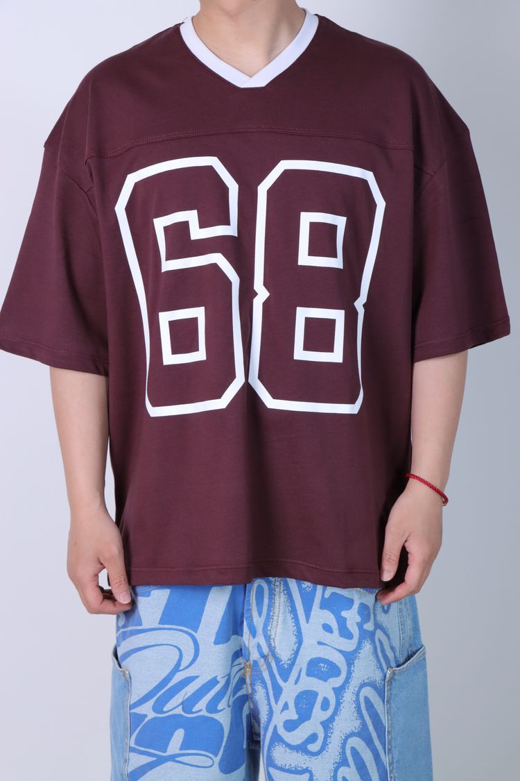 Maroon Oversized Sports Jersey With Number 68
