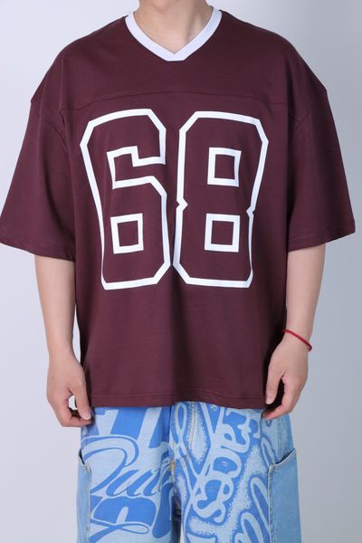 Maroon Oversized Sports Jersey With Number 68