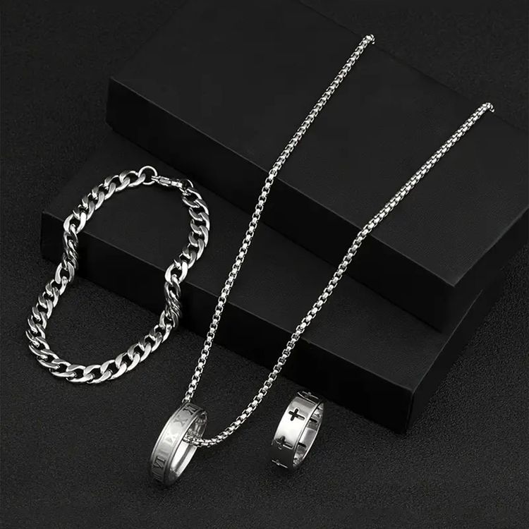 Silver-Tone Necklace, Bracelet, And Ring Set image 6