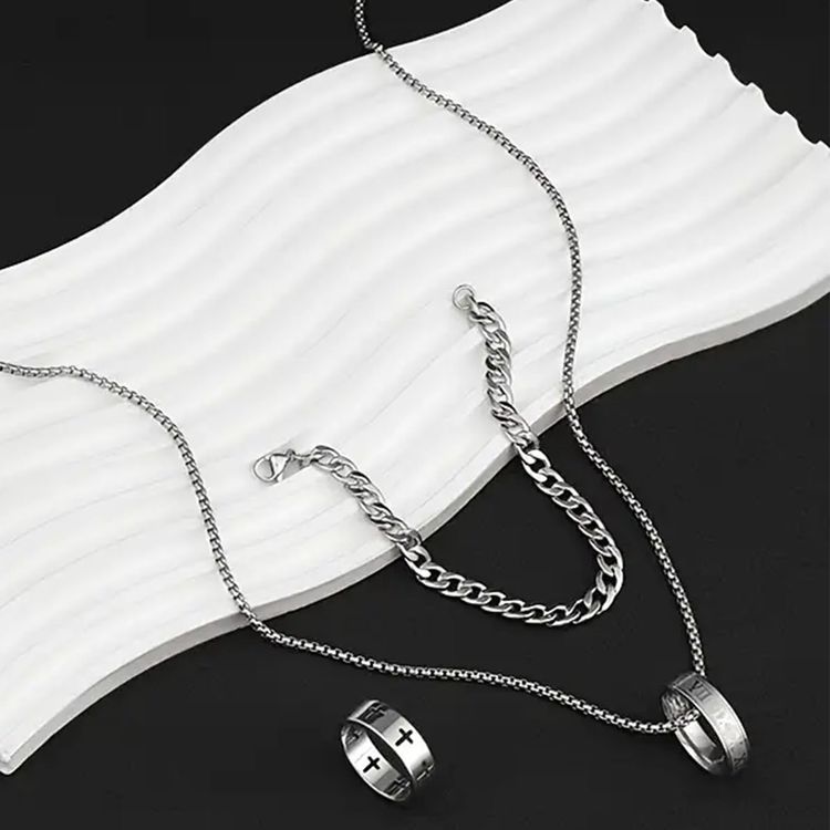 Silver-Tone Necklace, Bracelet, And Ring Set image 3