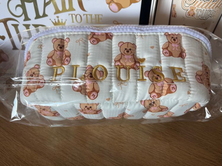 Plouise Quilted Teddy Bear Print make up/ skincare bag 