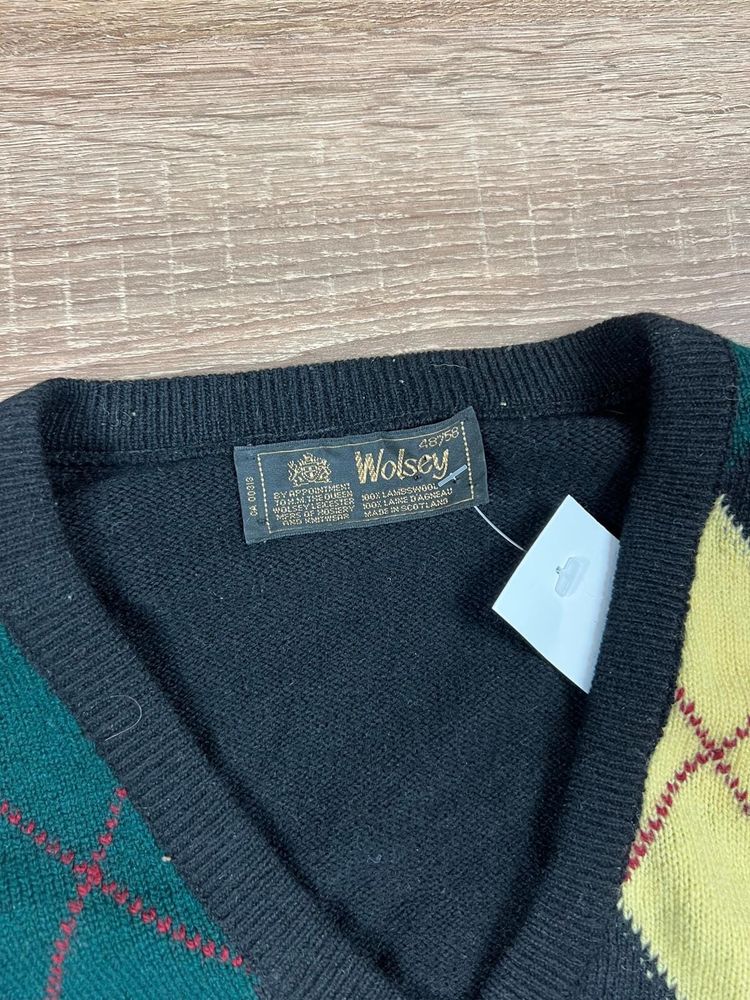 Vintage 90s Wolsey Wool Argyle Knit Jumper (L) image 3
