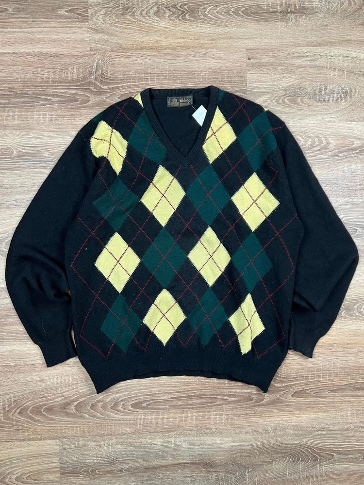 Vintage 90s Wolsey Wool Argyle Knit Jumper (L) image 1