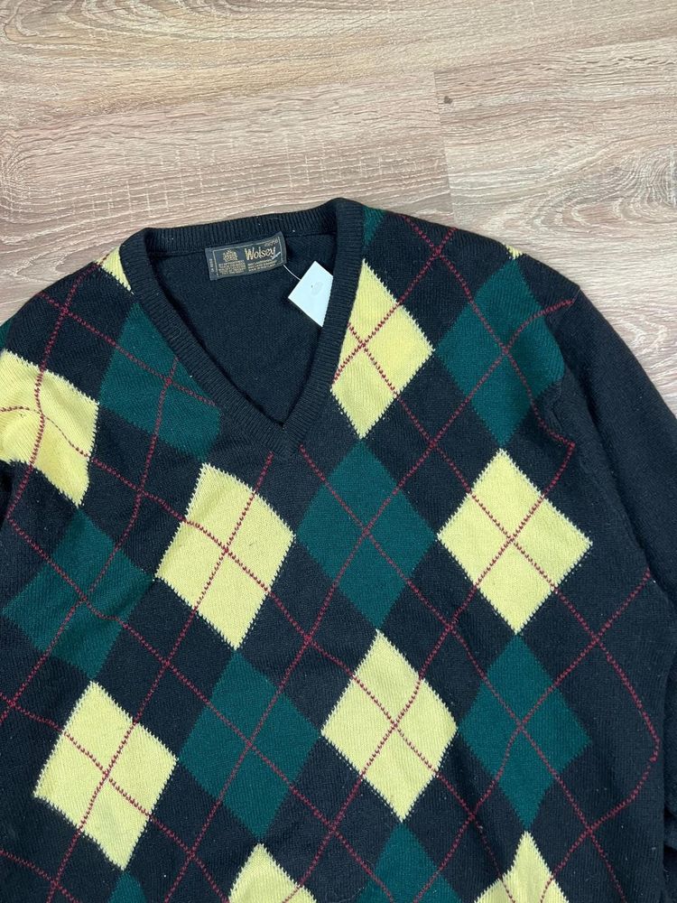 Vintage 90s Wolsey Wool Argyle Knit Jumper (L) image 5