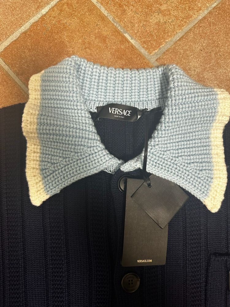 Versace Navy Blue Knit Cardigan image 4