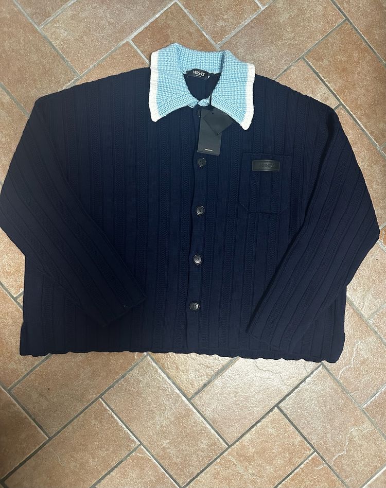 Versace Navy Blue Knit Cardigan image 1