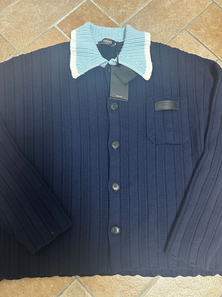 Versace Navy Blue Knit Cardigan image 2