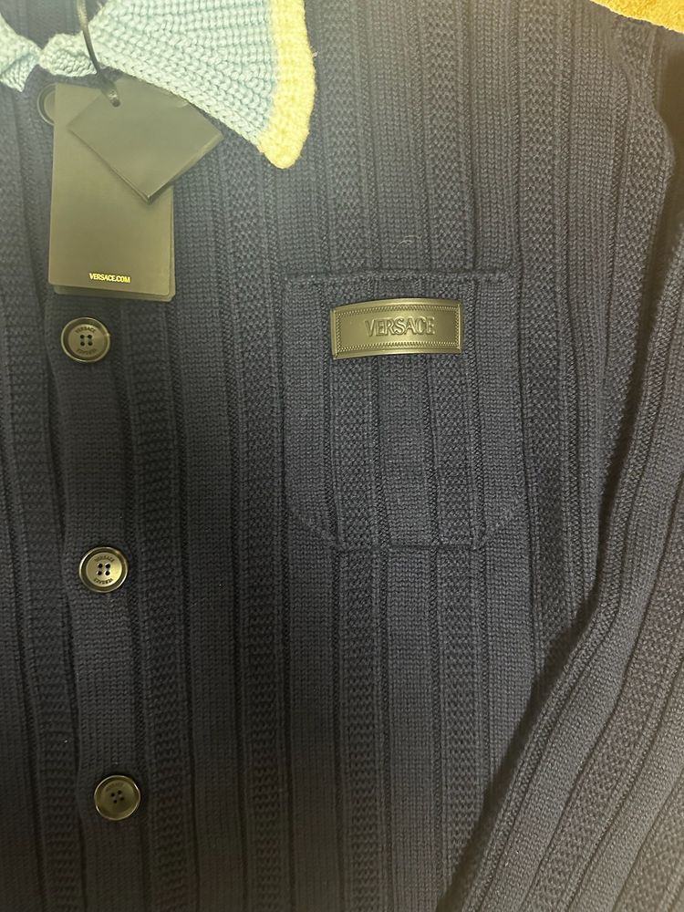 Versace Navy Blue Knit Cardigan image 3
