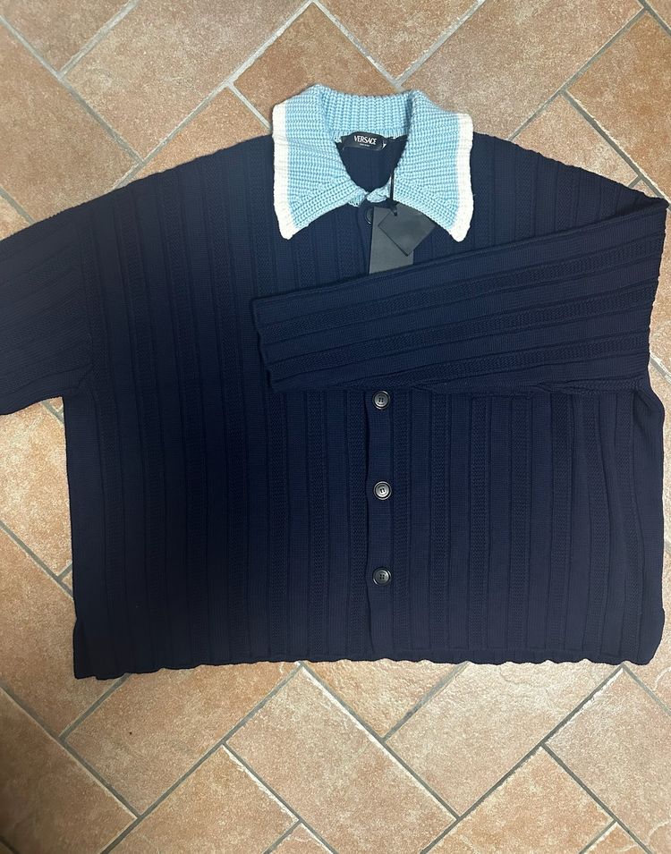 Versace Navy Blue Knit Cardigan image 5