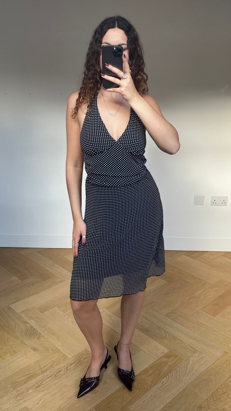 00s black polka dot midi dress- size S image 1