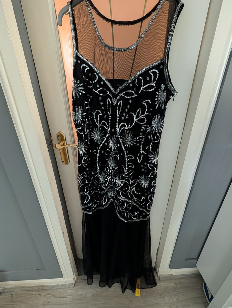 BNWT- Black Sleeveless Fishtail Style Dress With Silver Sequin Embellishments- BNWT image 2