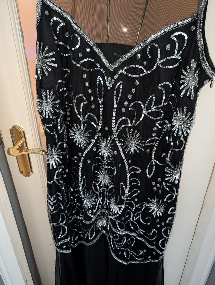 BNWT- Black Sleeveless Fishtail Style Dress With Silver Sequin Embellishments- BNWT