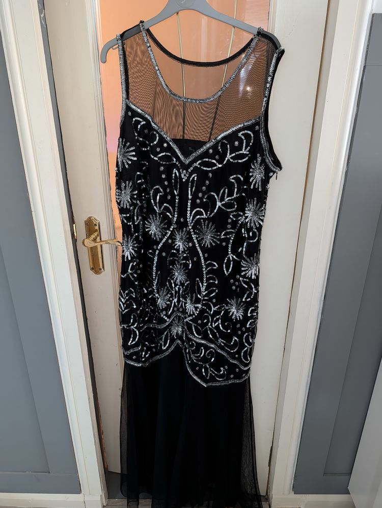 BNWT- Black Sleeveless Fishtail Style Dress With Silver Sequin Embellishments- BNWT image 3