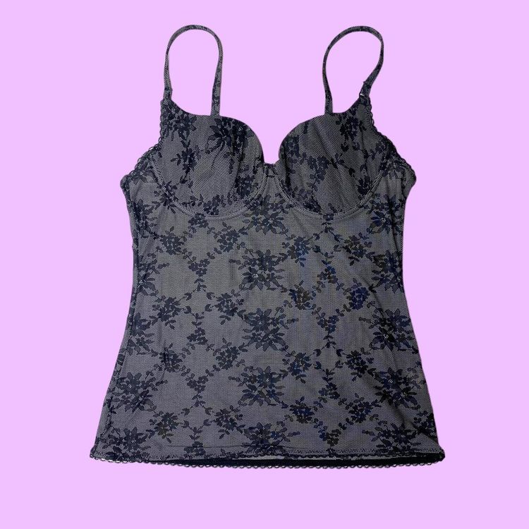 Other 90s 00s black floral mesh cami top  product image