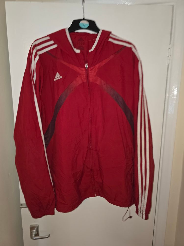 Adidas Red Jacket With White Stripes image 1