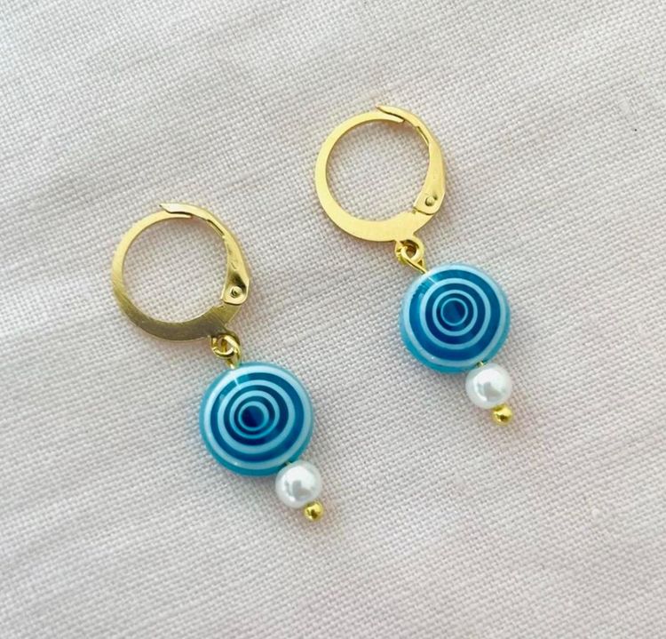 Other Gold Hoop Earrings With Blue Circular And Pearl Charms product image