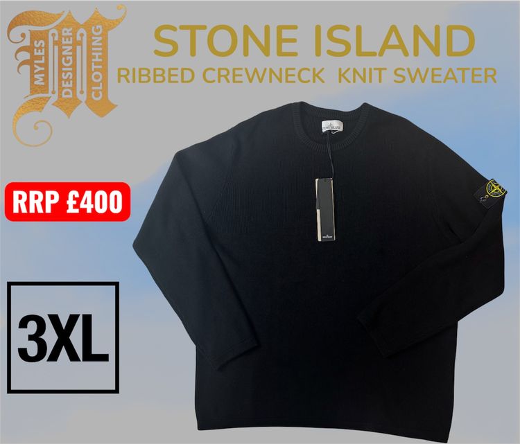 Stone Island Ribbed Crewneck Knit Sweater - Black
