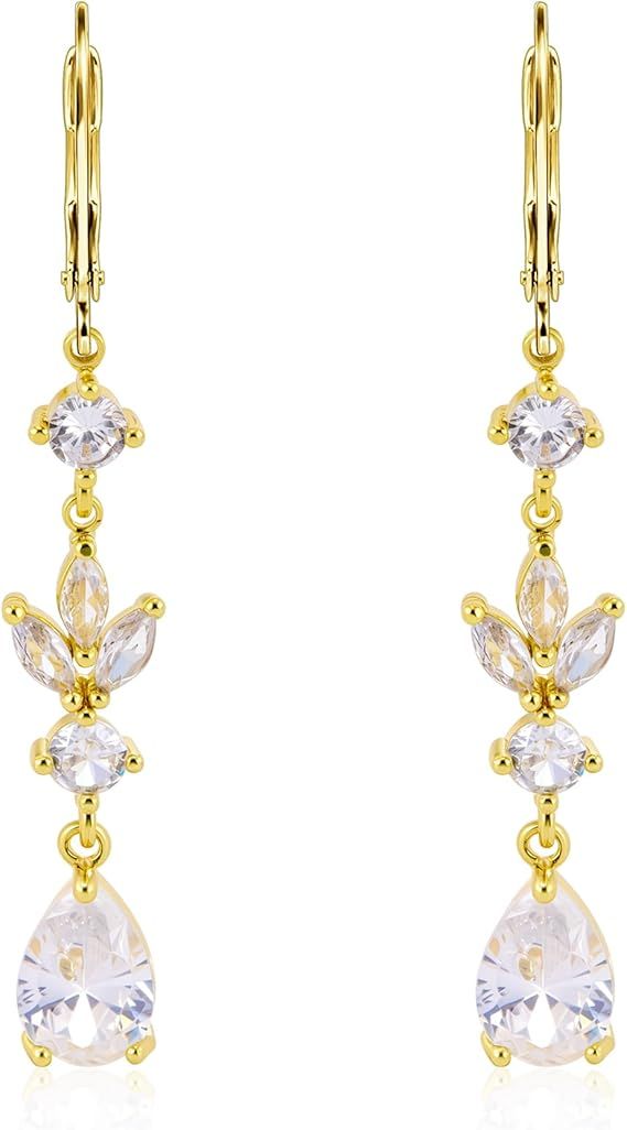 Gold-Tone Drop Earrings With Clear Crystals