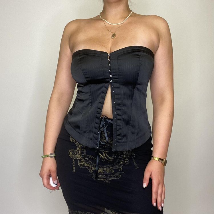Orsay 90s 00s Orsay black corset with glitter pinstripe pattern   product image