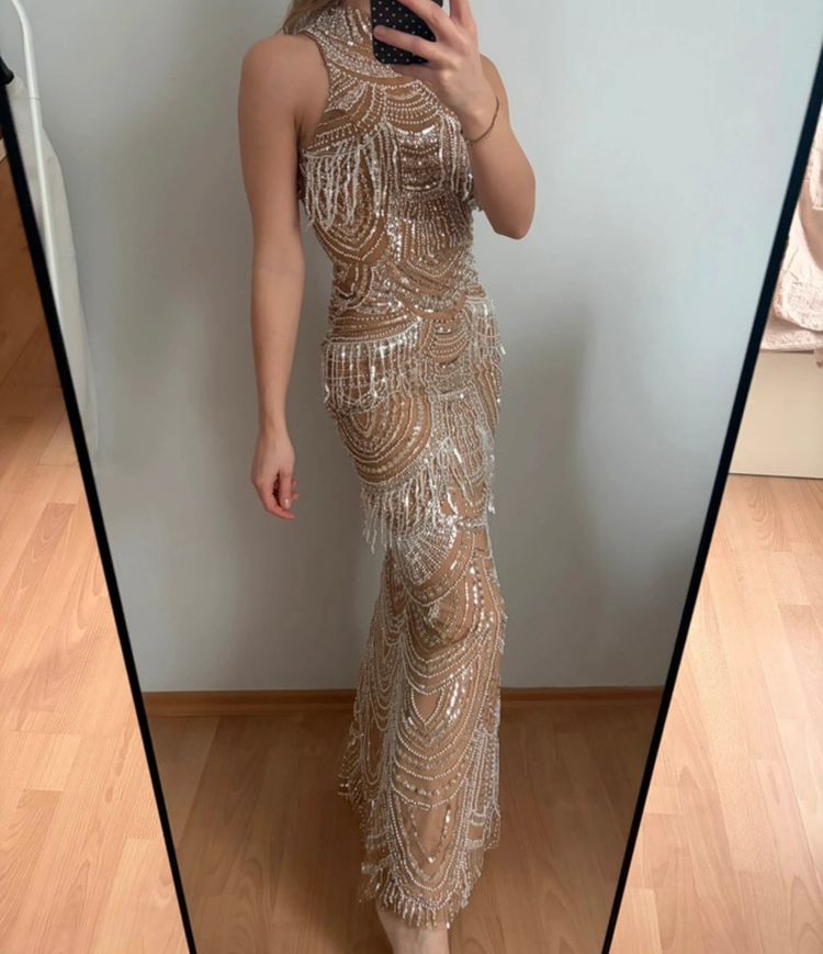 Other Bogato zdobiona sukienka maxi frędzle cekiny koraliki rozmiar xs  product image