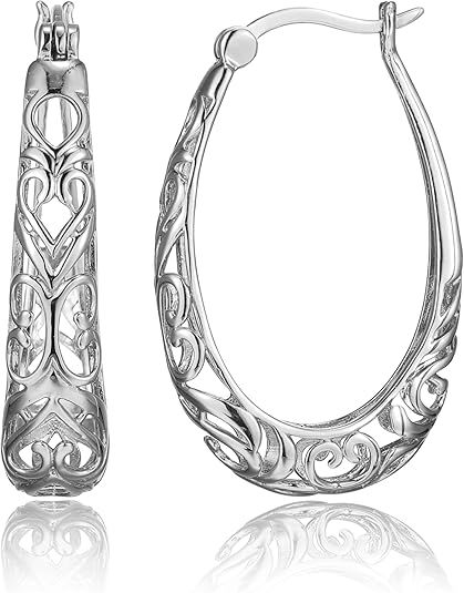 Silver Filigree Hoop Earrings image 2