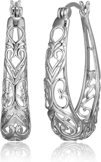 Silver Filigree Hoop Earrings image 1
