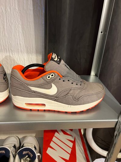 Nike Air Max 1 Premium Cool Grey Crimson Orange Denim UK8 used