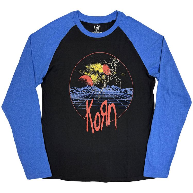 Korn Unisex Raglan T-Shirt: Wireframe Space (Black & Blue) image 1