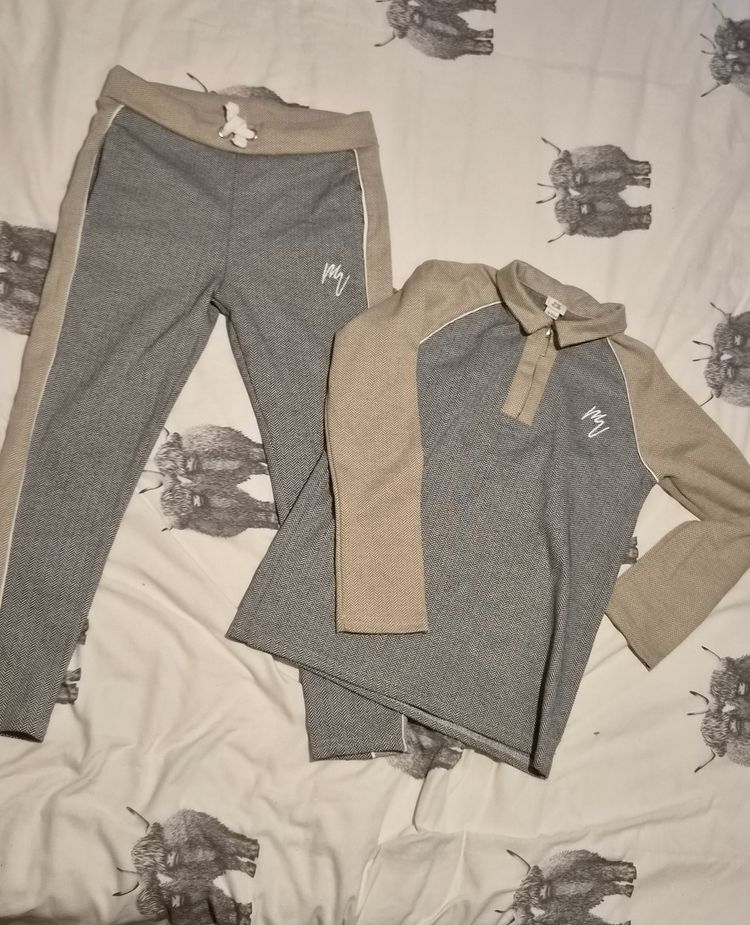 Boys river island Two-Piece Grey And Beige Tracksuit Set image 4