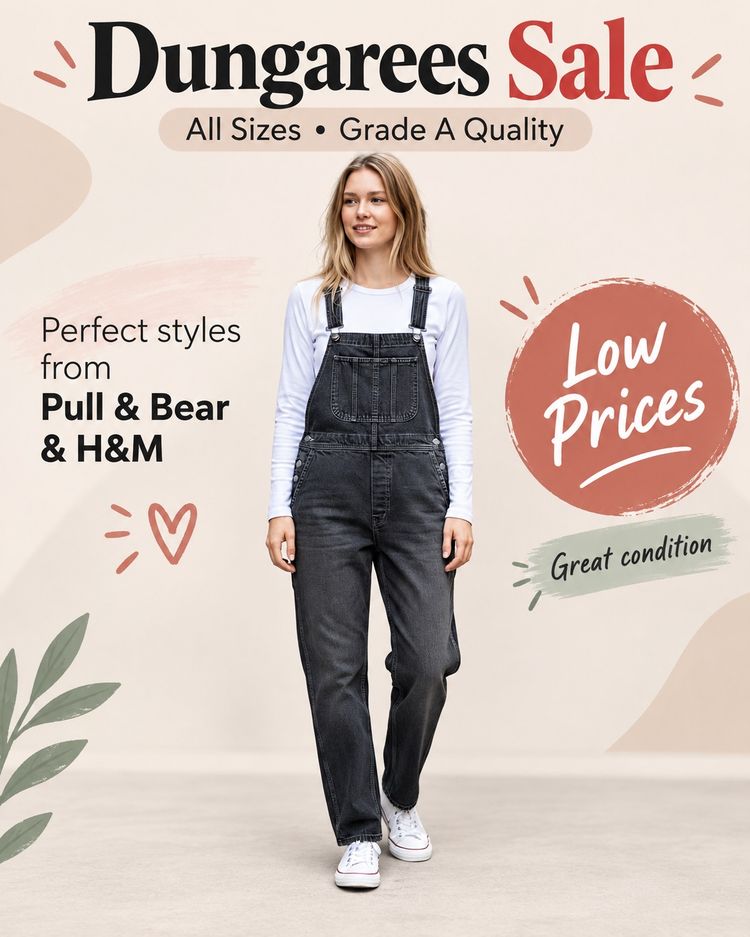 Black Denim Dungarees image 1