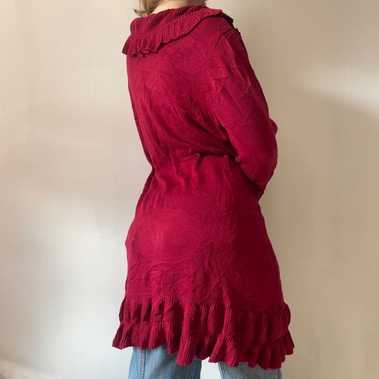 New Direction Red Ruffle Cardigan Sweater imagen 3