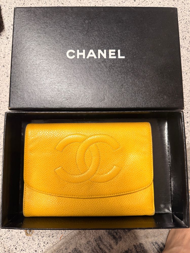 CHANEL Yellow Leather Wallet