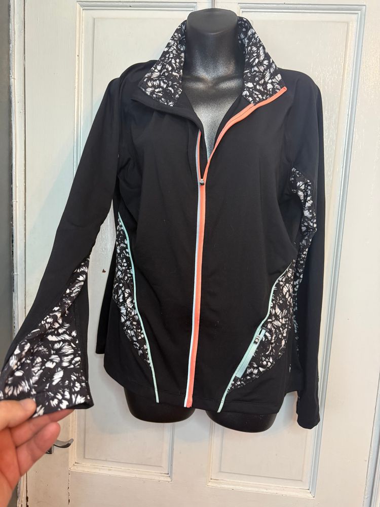 NUTMEG black zip-up jacket with patterned panels