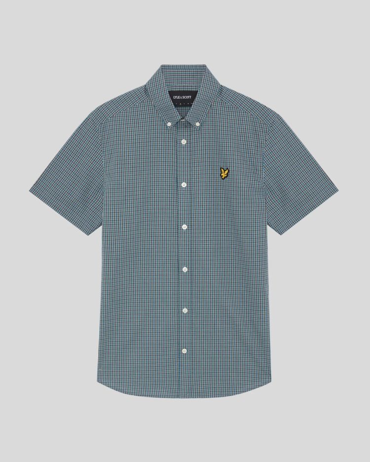 Lyle & Scott Fine Check Short Sleeve Shirt Denim