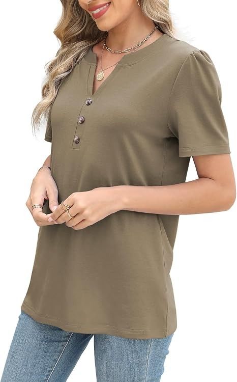 Olive Green Short Sleeve Buttoned Top obraz 4