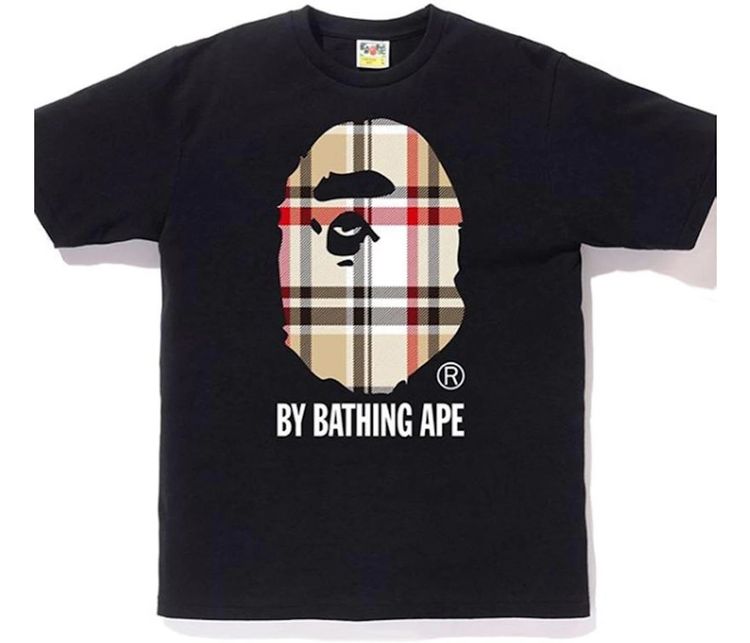 BAPE A Bathing Ape Check by Bathing Tee Black/Beige image 2