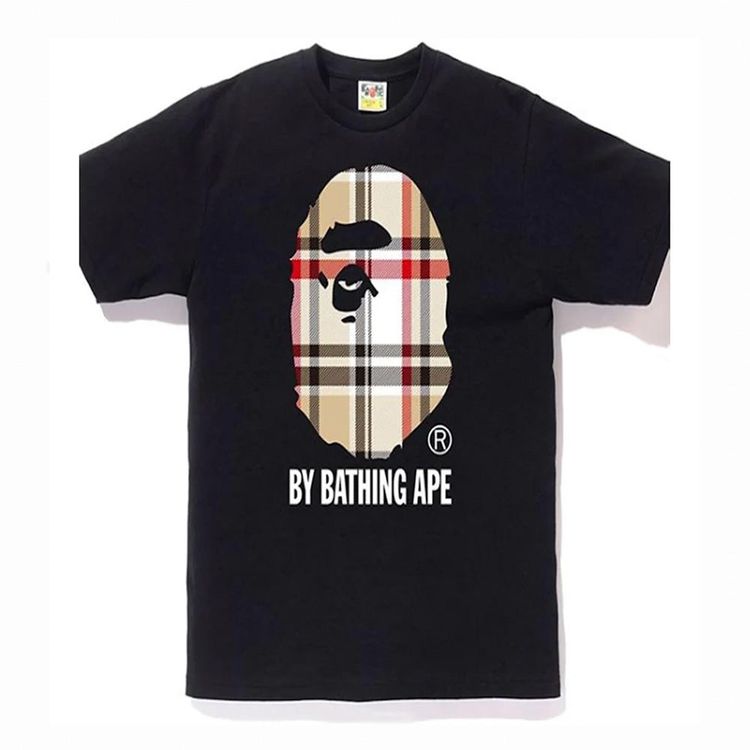 BAPE A Bathing Ape Check by Bathing Tee Black/Beige image 1